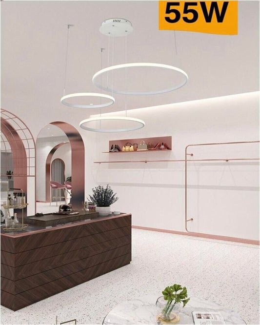 LAMPADARIO A SOSPENSIONE 3 ANELLI LED 55 WATT LUCE NATURALE 4000K STILE MODERNO
