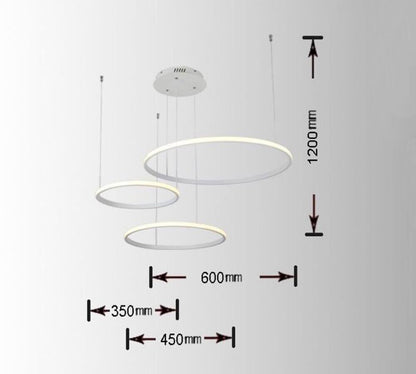 LAMPADARIO A SOSPENSIONE 3 ANELLI LED 55 WATT LUCE NATURALE 4000K STILE MODERNO