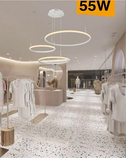 LAMPADARIO A SOSPENSIONE 3 ANELLI LED 55 WATT LUCE CALDA 3000K STILE MODERNO