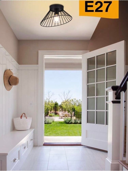 PLAFONIERA LAMPADARIO IN METALLO PORTA LAMPADINA E27 STILE MODERNO NERO C70N