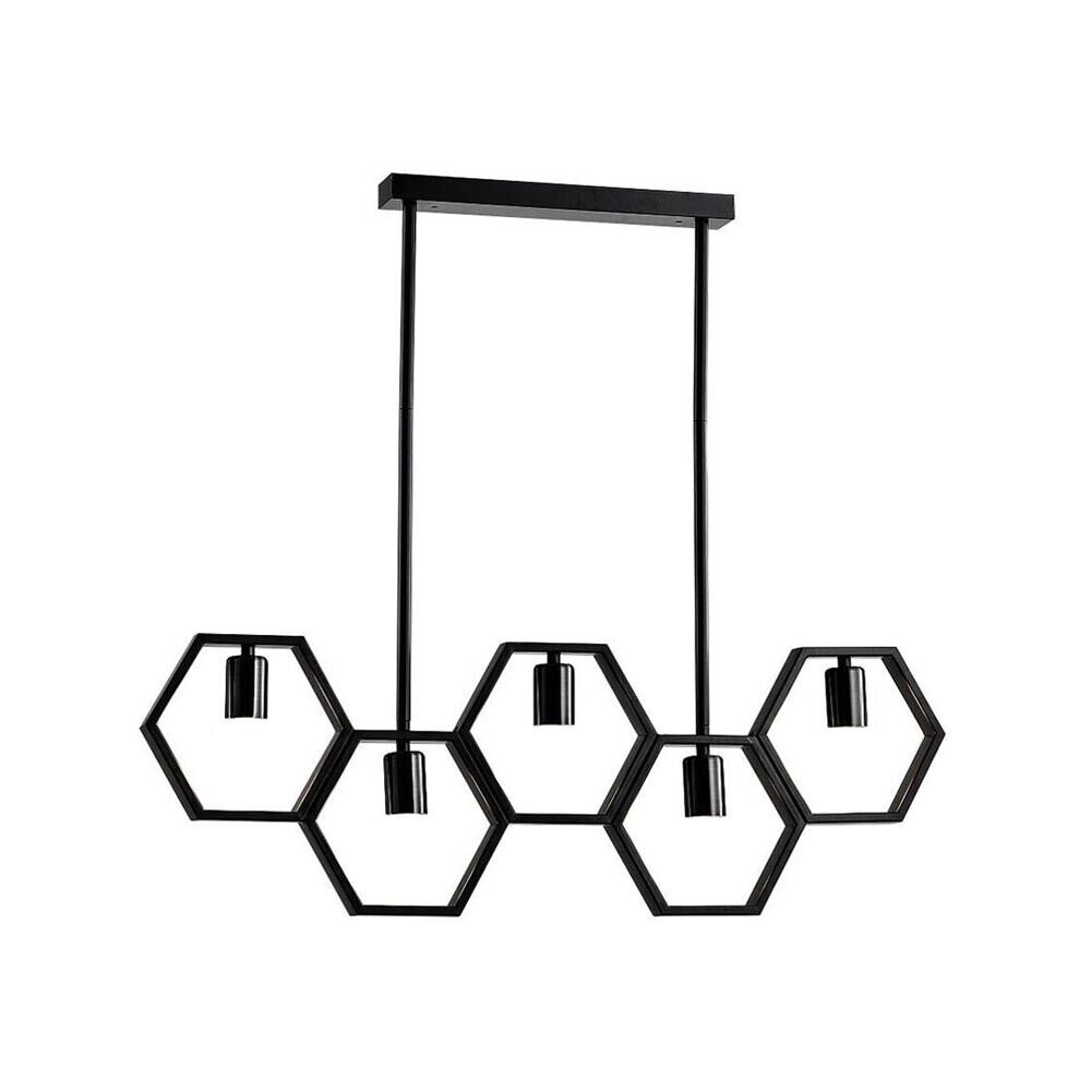 LAMPADARIO A SOSPENSIONE 5 PORTALAMPADA E27 IN METALLO GEOMETRICO ESAGONALE