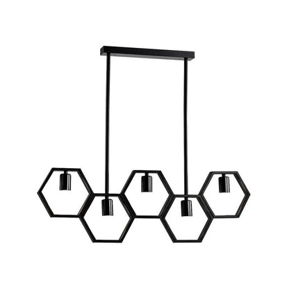 LAMPADARIO A SOSPENSIONE 5 PORTALAMPADA E27 IN METALLO GEOMETRICO ESAGONALE