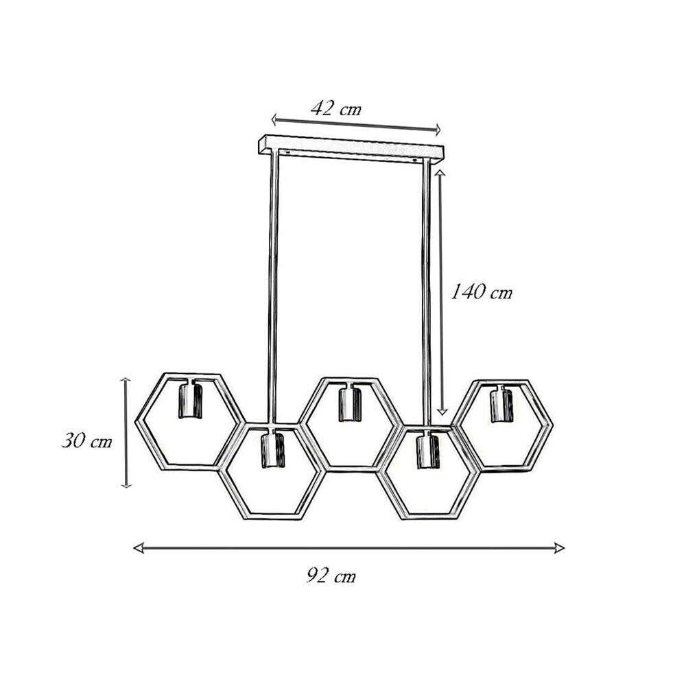LAMPADARIO A SOSPENSIONE 5 PORTALAMPADA E27 IN METALLO GEOMETRICO ESAGONALE