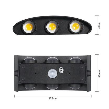 APPLIQUE LED LUCE CALDA 3000K LAMPADA 16 W 6 COB DA PARETE ESTERNO INTERNO NERO