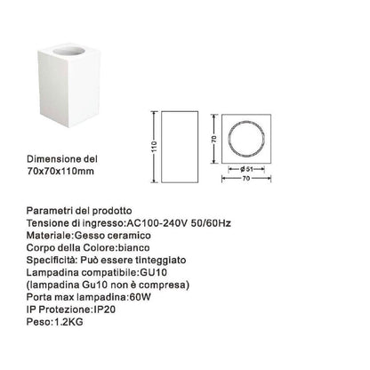 PORTAFARETTO DA SOFFITTO IN GESSO ATTACCO GU10 PORTA FARETTO A CUBO BIANCO