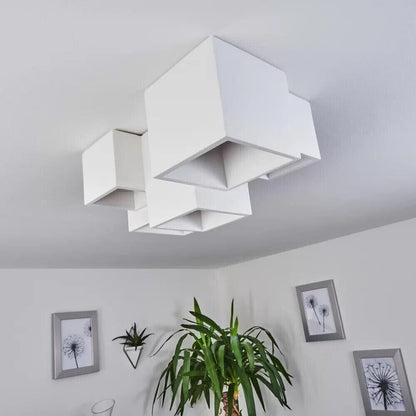 LAMPADARIO DA SOFFITTO CUBO IN GESSO VERNICIABILE SUPPORTO FARETTO GU10 X 5