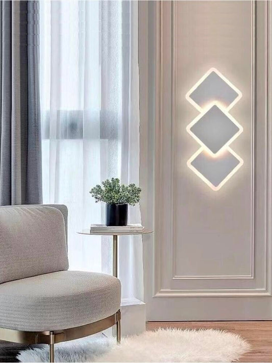 APPLIQUE LED LUCE BIANCA CALDA NATURALE 14 W LAMPADA DA PARETE 3 ROMBI IN VETRO