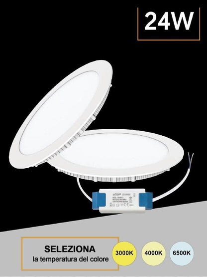 PANNELLO LED A INCASSO FARETTO SLIM 24 WATT 3 COLORI LUCE BIANCA CALDA NATURALE