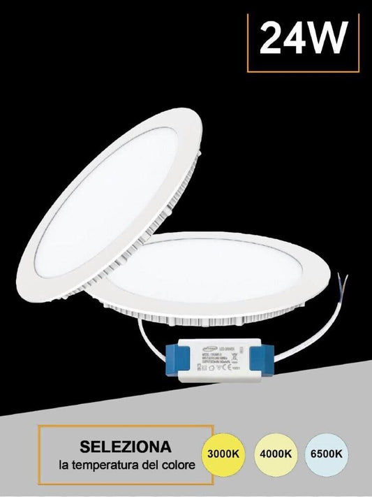 PANNELLO LED A INCASSO FARETTO SLIM 24 WATT 3 COLORI LUCE BIANCA CALDA NATURALE