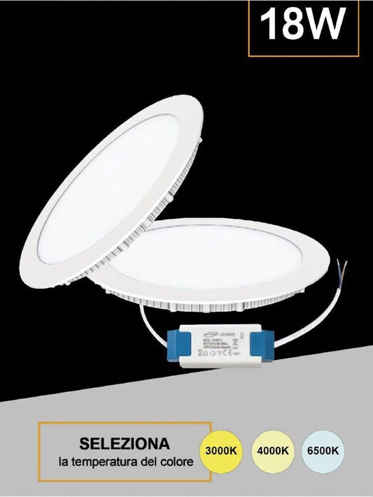 PANNELLO LED A INCASSO FARETTO SLIM 18 WATT 3 COLORI LUCE BIANCA CALDA NATURALE