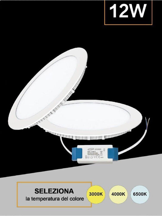 PANNELLO LED A INCASSO FARETTO SLIM 12 WATT 3 COLORI LUCE BIANCA CALDA NATURALE