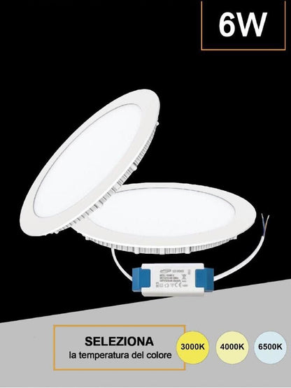 PANNELLO LED A INCASSO FARETTO SLIM 6 WATT 3 COLORI LUCE BIANCA CALDA NATURALE