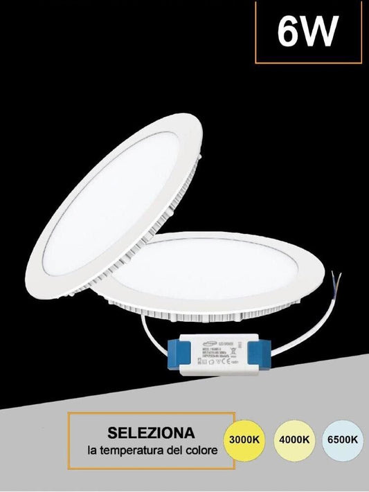 PANNELLO LED A INCASSO FARETTO SLIM 6 WATT 3 COLORI LUCE BIANCA CALDA NATURALE
