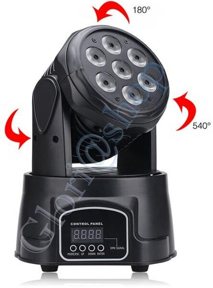 FARO 7 LED RGB DISCOTECA PROIETTORE LUCE ROTANTE EFFETTI STROBO RITMO MUSICA DMX