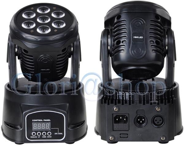 FARO 7 LED RGB DISCOTECA PROIETTORE LUCE ROTANTE EFFETTI STROBO RITMO MUSICA DMX