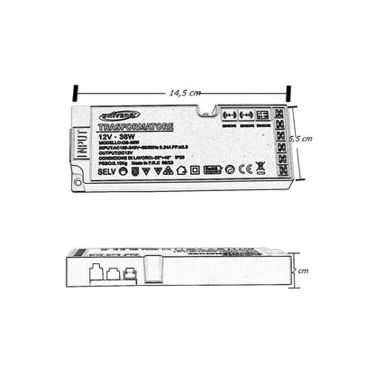 ALIMENTATORE SLIM TRASFORMATORE DA 230V A 12V 36 W PER STRISCIA LED SENSORI LUCI