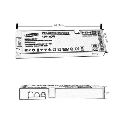 ALIMENTATORE SLIM TRASFORMATORE DA 230V A 12V 60 W PER STRISCIA LED SENSORI LUCI