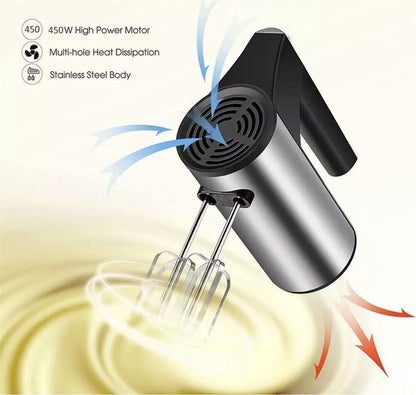 SBATTITORE ELETTRICO FRULLATORE IMPASTATORE FRUSTE ACCIAIO INOX 5 VELOCITÀ 450W