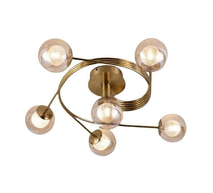 PLAFONIERA DA SOFFITTO 6 SFERE IN VETRO AMBRA ATTACCO G9 LAMPADARIO MODERNO