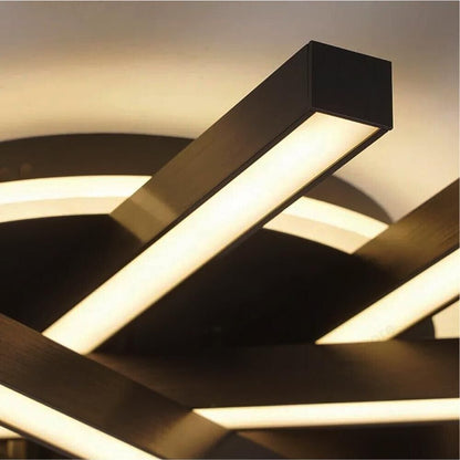 PLAFONIERA LED 4 STRISCE RIGIDE INCROCIATE LAMPADARIO 45 WATT LUCE BIANCA NERO