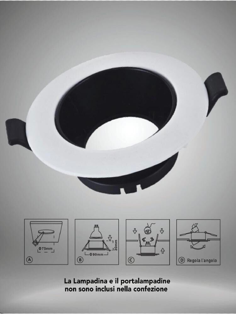 PORTAFARETTO ORIENTABILE INCASSO PER SOFFITTO SUPPORTO FARETTO BIANCO NERO