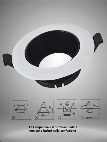 PORTAFARETTO ORIENTABILE INCASSO PER SOFFITTO SUPPORTO FARETTO BIANCO NERO