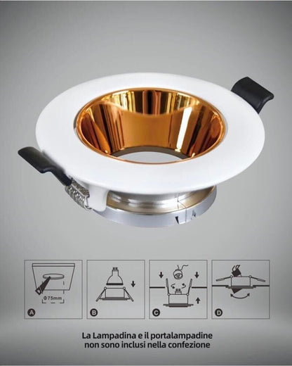 PORTAFARETTO ORIENTABILE INCASSO PER SOFFITTO SUPPORTO FARETTO BIANCO ORO ROSA