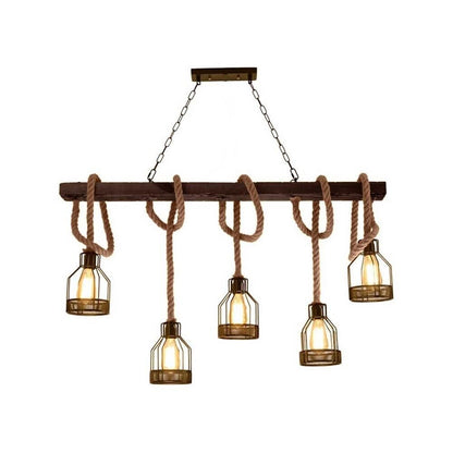 LAMPADARIO 5 PORTALAMPADA IN CORDA DI CANAPA METALLO E27 COUNTRY VINTAGE A91