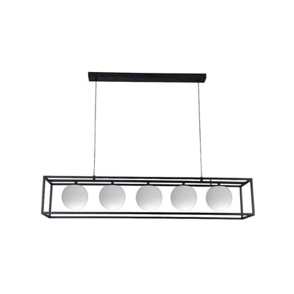 LAMPADARIO A SOSPENSIONE 5 X SFERA IN VETRO BIANCO MODERNO METALLO NERO B89