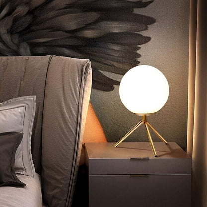 LAMPADA DA TAVOLO 1 SFERA IN VETRO LUME SUPPORTO TREPPIEDI ABAT JOUR BRONZO D35