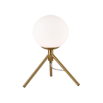 LAMPADA DA TAVOLO 1 SFERA IN VETRO LUME SUPPORTO TREPPIEDI ABAT JOUR BRONZO D35