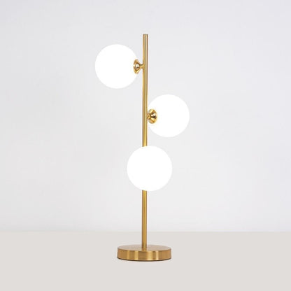 LAMPADA DA TAVOLO TERRA 3 SFERE SFERA IN VETRO BIANCO STELO G9 LUME BRONZO D33