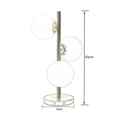 LAMPADA DA TAVOLO TERRA 3 SFERE SFERA IN VETRO BIANCO STELO G9 LUME BRONZO D33