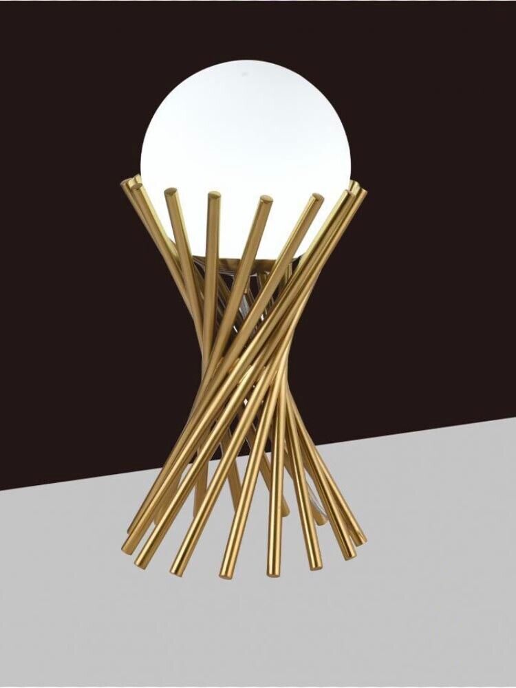 LAMPADA DA TAVOLO IN METALLO TUBOLARE SFERA VETRO G9 LUME BRONZO
