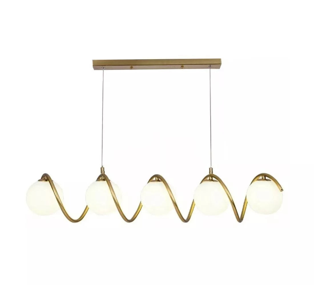 LAMPADARIO A SOSPENSIONE DA SOFFITTO TWIST 5 X SFERA IN VETRO BIANCO G9 BRONZO
