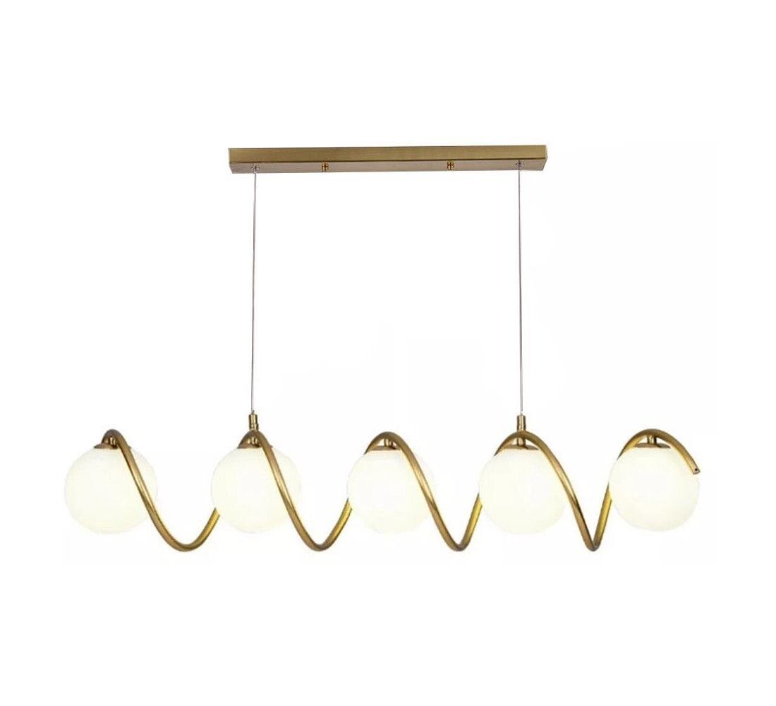LAMPADARIO A SOSPENSIONE DA SOFFITTO TWIST 5 X SFERA IN VETRO BIANCO G9 BRONZO