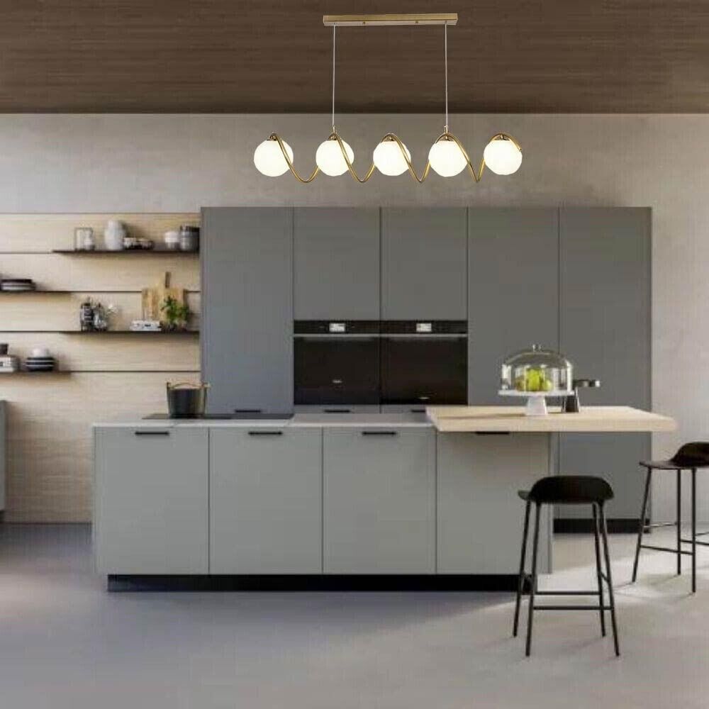 LAMPADARIO A SOSPENSIONE DA SOFFITTO TWIST 5 X SFERA IN VETRO BIANCO G9 BRONZO