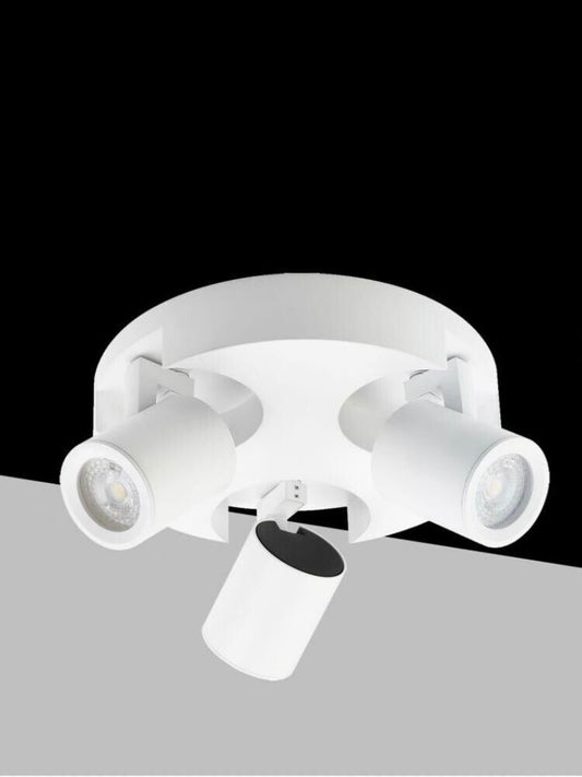 PLAFONIERA DA SOFFITTO LAMPADA TONDA 3 PORTA FARETTO ORIENTABILE GU10 BIANCO