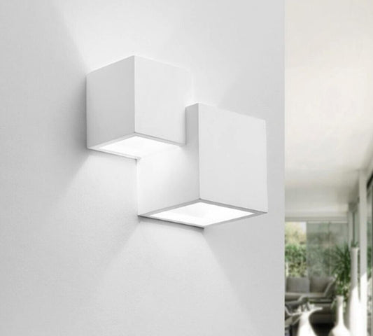 APPLIQUE DA PARETE 2 X CUBO IN GESSO VERNICIABILE LAMPADA DOPPIA LUCE G9
