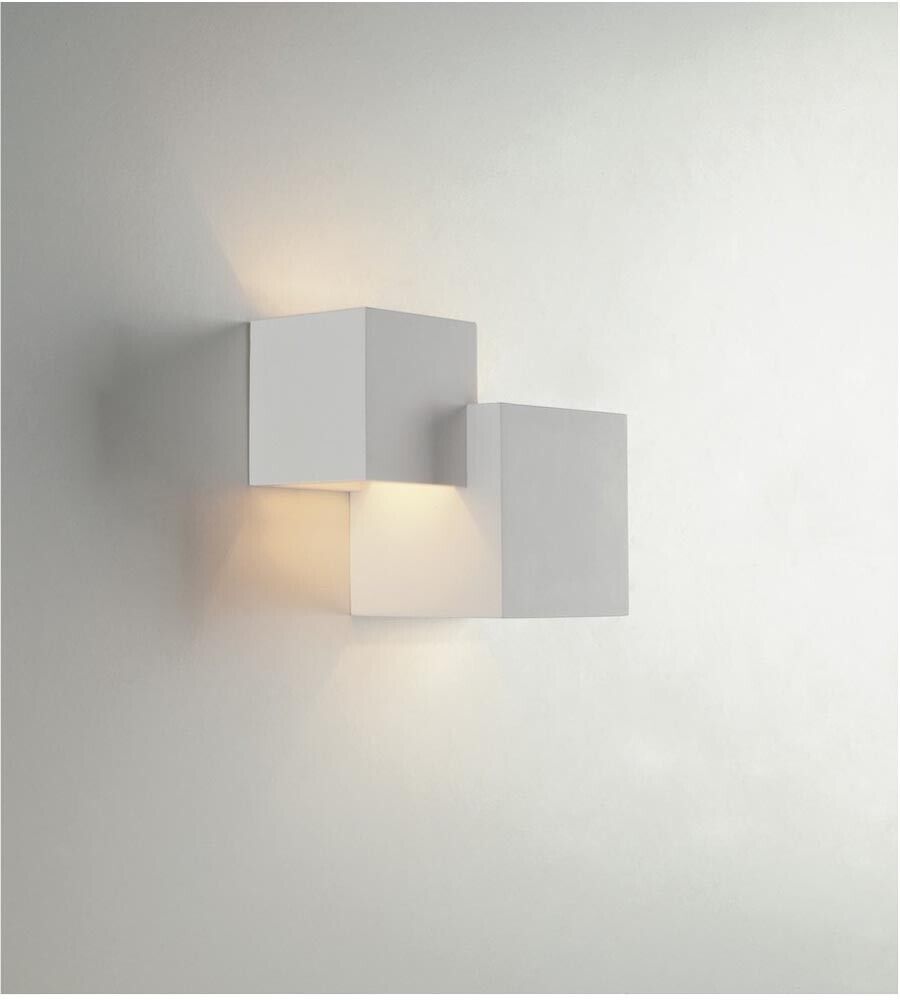 APPLIQUE DA PARETE 2 X CUBO IN GESSO VERNICIABILE LAMPADA DOPPIA LUCE G9
