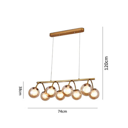 LAMPADARIO A SOSPENSIONE 8 SFERE IN VETRO AMBRA LAMPADA SOFFITTO METALLO BRONZO