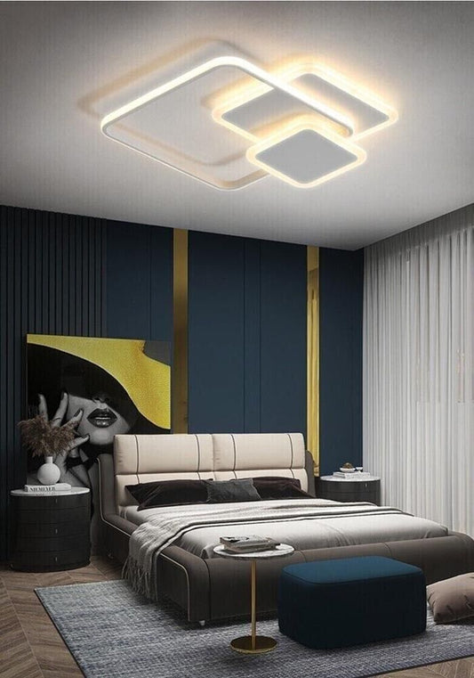 PLAFONIERA LED LUCE CALDA LAMPADARIO 3 QUADRATI 48 WATT QUADRATO MODERNO