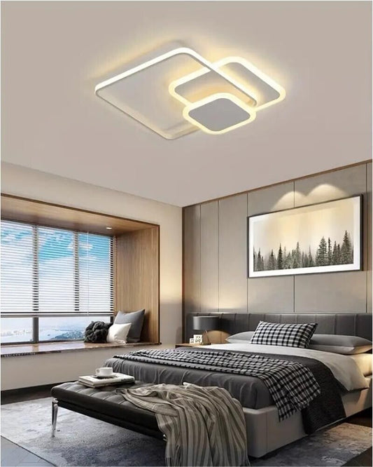 PLAFONIERA LED LUCE NATURALE LAMPADARIO 3 QUADRATI 48 WATT QUADRATO MODERNO