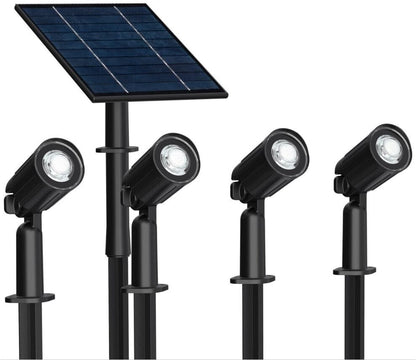 4 FARETTI LED LUCE CALDA FARETTO CON PANNELLO SOLARE PICCHETTO DA GIARDINO IP65