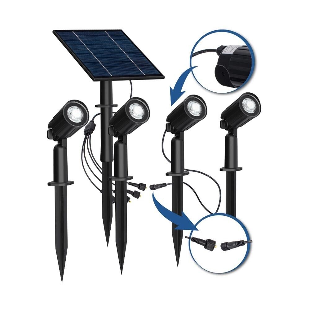 4 FARETTI LED LUCE CALDA FARETTO CON PANNELLO SOLARE PICCHETTO DA GIARDINO IP65