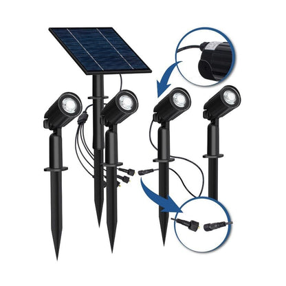 4 FARETTI LED LUCE CALDA FARETTO CON PANNELLO SOLARE PICCHETTO DA GIARDINO IP65