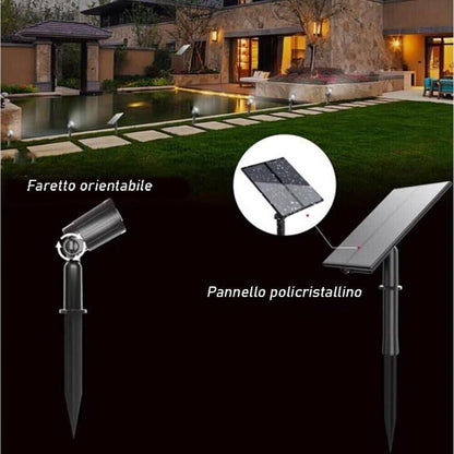 4 FARETTI LED LUCE CALDA FARETTO CON PANNELLO SOLARE PICCHETTO DA GIARDINO IP65