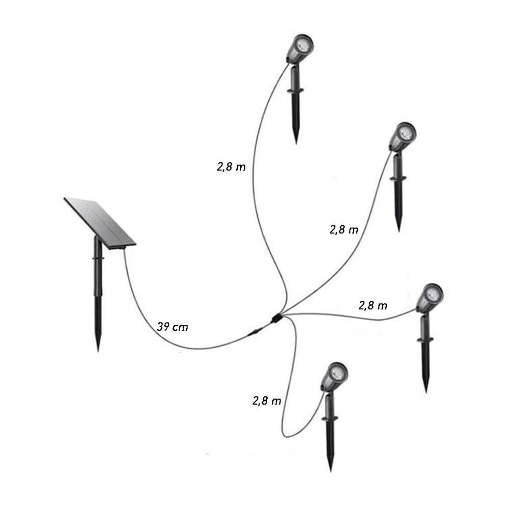 4 FARETTI LED LUCE CALDA FARETTO CON PANNELLO SOLARE PICCHETTO DA GIARDINO IP65