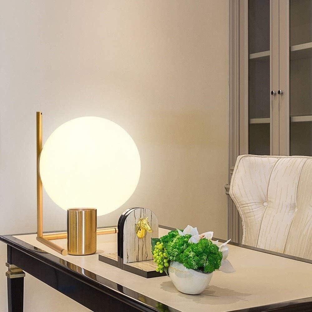 LAMPADA DA TAVOLO 1 SFERA IN VETRO LUME SUPPORTO ABAT JOUR BRONZO G9 D34