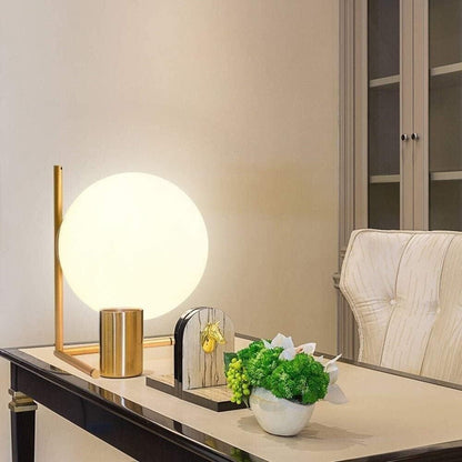 LAMPADA DA TAVOLO 1 SFERA IN VETRO LUME SUPPORTO ABAT JOUR BRONZO G9 D34